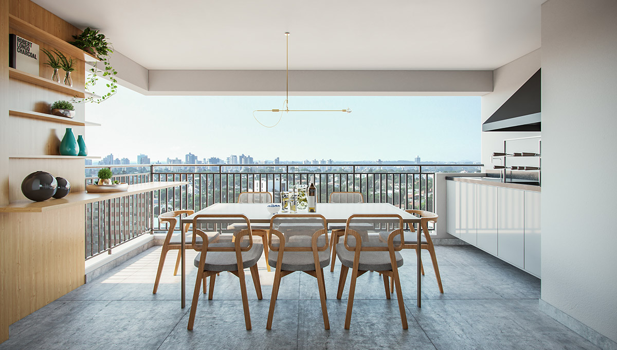 Terraço com churrasqueira do apartamento de 2 dorms. (1 suíte) - 87m² do Next Astorga Condomínio Clube